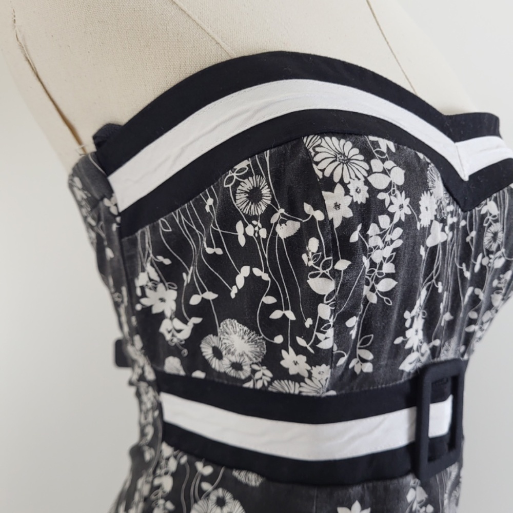 Y2K Floral Mini Strapless Babydoll Dress Petticoat Formal Size Small Black White - Picture 7 of 16